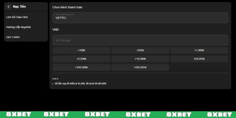 Các bước nạp tiền 8XBET chuẩn xác nhất